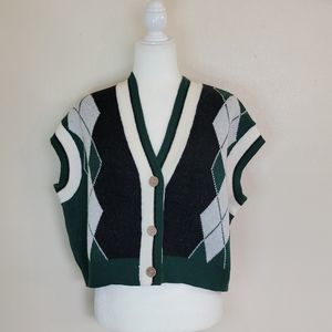 Stylish Argyle Knit Vest - Black, White, Green